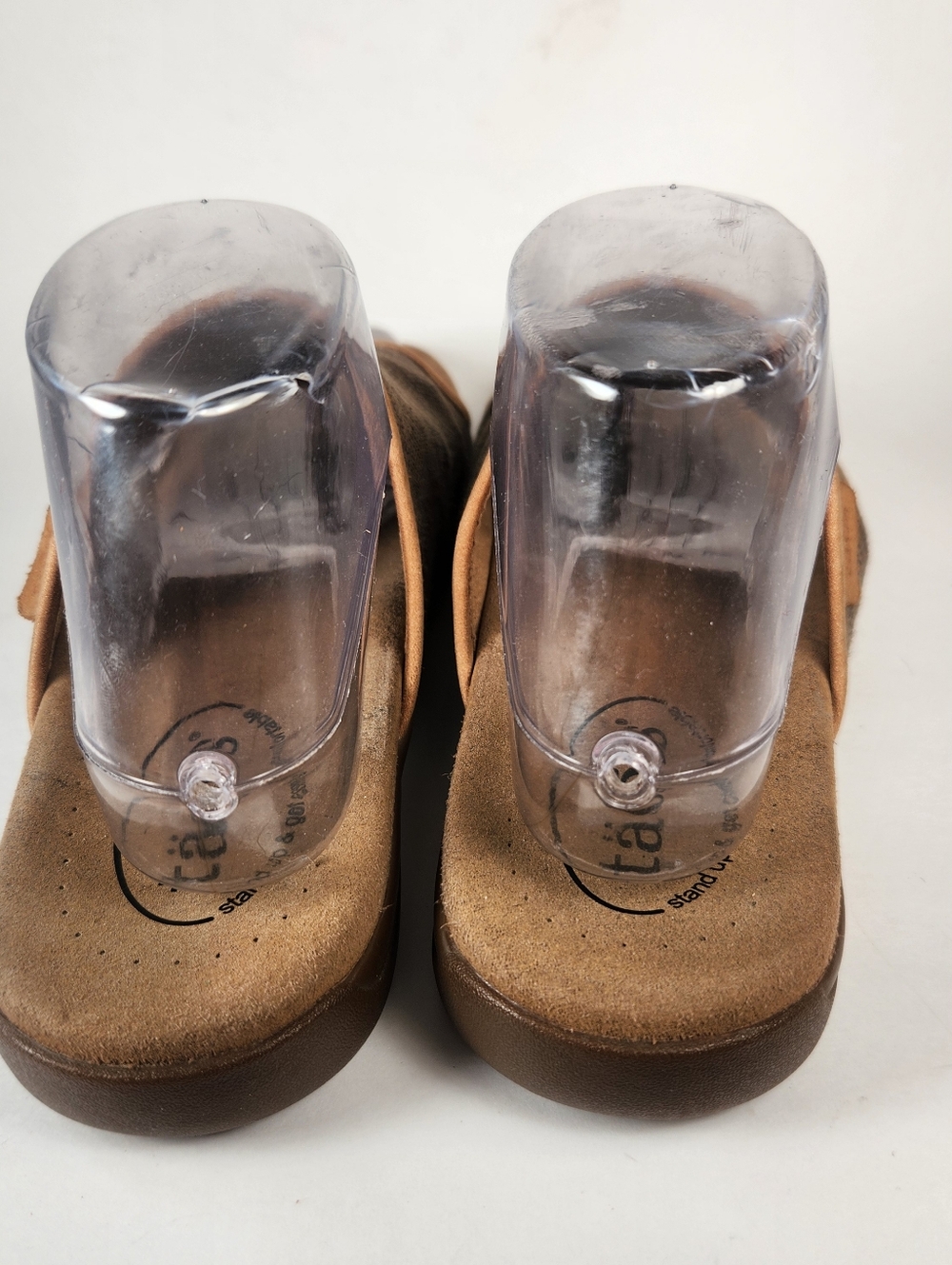Taos Footwear Brown Canvas Slide Sandals with Tan Trim - Picture 6 of 11